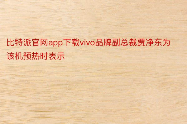 比特派官网app下载vivo品牌副总裁贾净东为该机预热时表示
